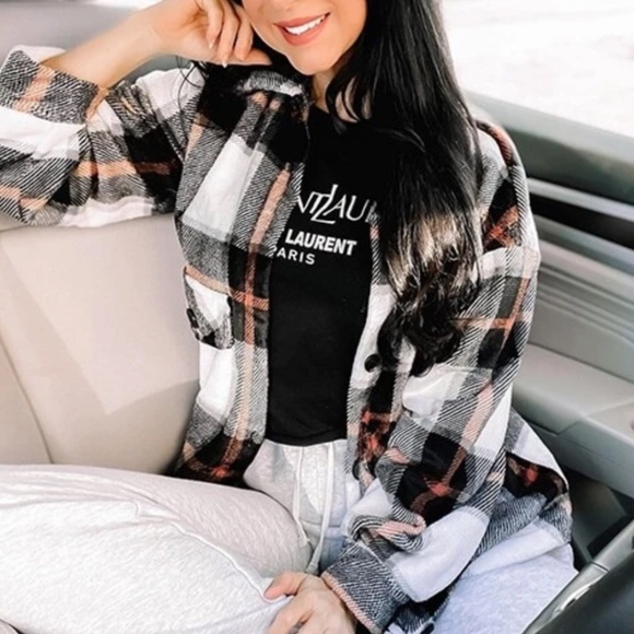 Cozy Plaid Boyfriend Jacket Oversized Shacket - Picture 2 of 11